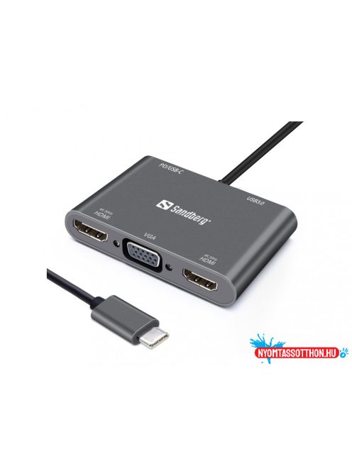 Sandberg USB-C Dock 2xHDMI+1xVGA+USB+PD