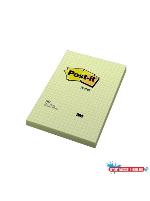 Jegyzettömb öntapadó, 102x152mm, 100lap, 3M 662 Post-It, kockás sárga