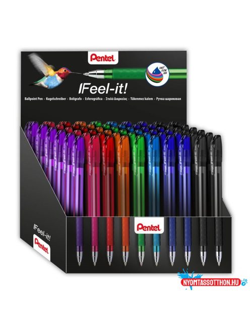 Golyóstoll kupakos 0,35mm, háromszög fogózóna Pentel Feel it BX487-5E 60 db-os display