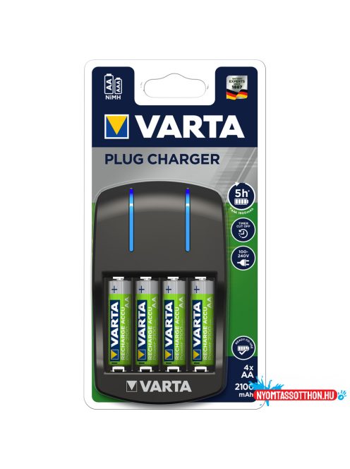 Elemtöltõ, akku Plug töltõ + 4 db AA 2100 mAH Varta