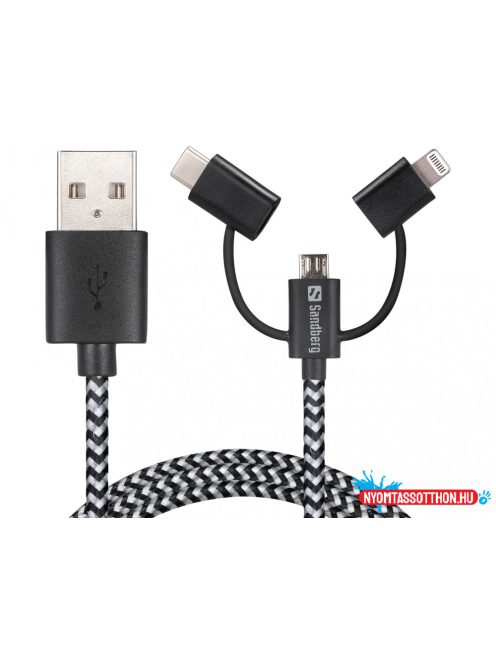 Sandberg 3in1 Lightning+MicroUSB+USB-C 1m