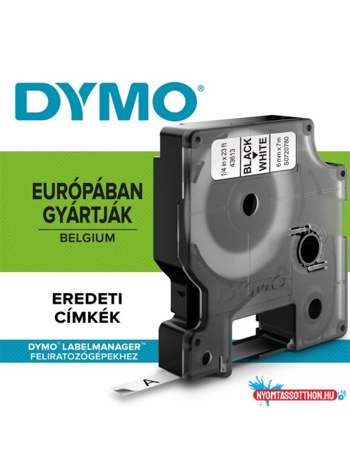 Feliratozógép szalag Dymo D1 S0720780/43613 6mmx7m, ORIGINAL, fekete/fehér