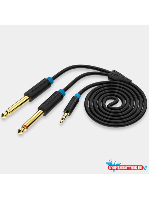 Vention 3.5mm jack/M -> 2*6.5mm jack/M, 1m, (TRS, fekete, audio), kábel