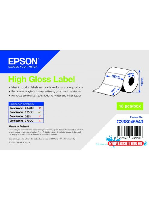 Epson 102mm x 76mm, 415 magasfényű címke