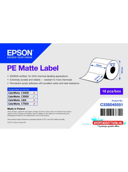 Epson 76mm * 51mm, 535 Matte Inkjet Label