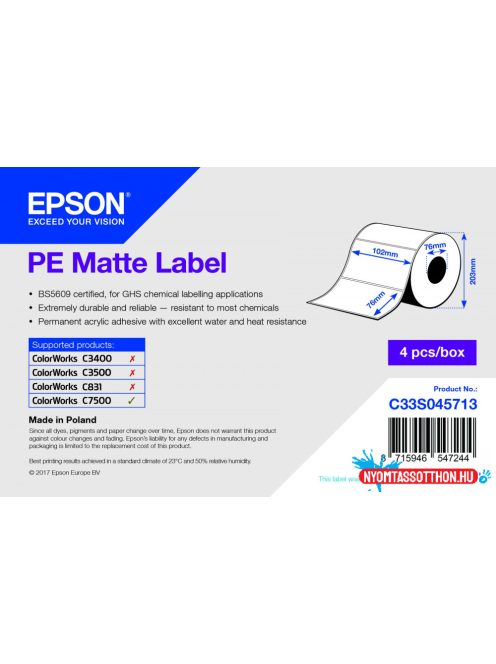 Epson 102mm x 76mm, 1570 matt címke