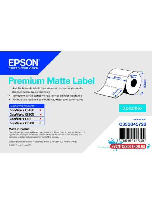 Epson 76mm x 127mm, 960 magasfényű címke