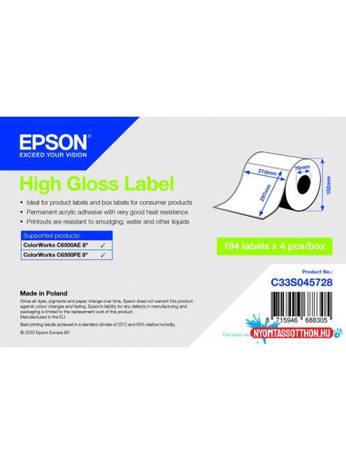 Epson 210mm x 297mm 194 magasfényű címke