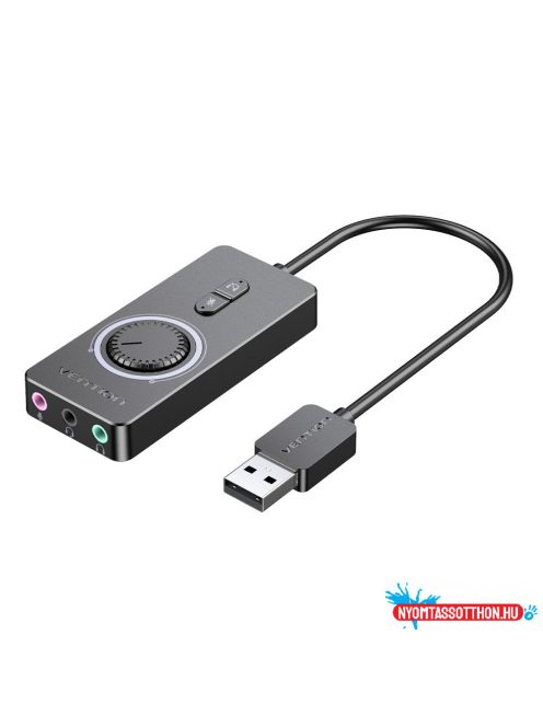 Vention USB 2.0 -> 3*3,5mm, (külső, hangerőszabályozós, stereo, fekete) 0,15, hangkártya