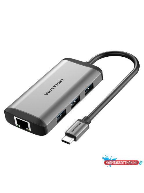 Vention USB-C -> HDMI/3*USB3.0/RJ45/PD, ( 6-1,szürke), 0,15m, konverter