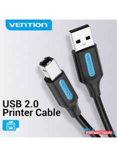   KÁBEL USB-A 2.0/M -> USB-B/M, 0.5m, (PVC, fekete, nyomtatókábel, printerkábel), Vention