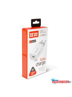   ColorWay AC töltő 1USB Huawei Super Charge/Quick Charge 3.0, 4A (20W) fehér (CW-CHS014Q-WT)