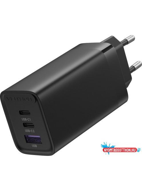 VENTION 3-portos USB(C+C+A) töltő (65W/30W/30W) Fekete