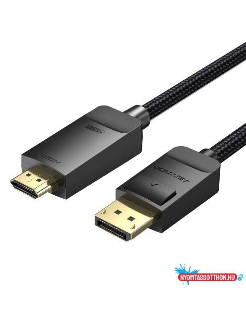 Vention DisplayPort/M -> HDMI (4K,szövet,fekete), 5m, kábel