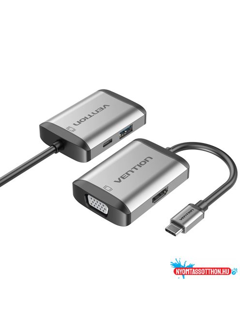 VENTION Type-C to HDMI/VGA/USB3.0/PD Converter 0.15M Gray Metal Type