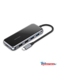   VENTION Multi-function USB-C to HDMI/ VGA/USB3.0*2/USB2.0*2/RJ45/TF/SD/PD Dokkoló 0.15M Gray Mirrored Surface Type