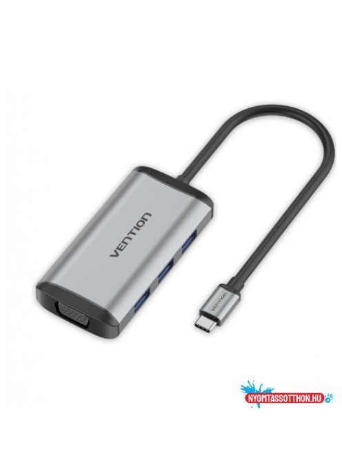 VENTION Multi-function USB-C to HDMI/VGA/USB3.0*3/PD Dokkoló 0.15M Gray Metal Type