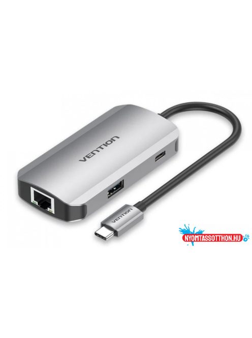 VENTION USB-C to USB3.0x3/RJ45/PD Hub 0.15M Gray Aluminum Alloy Type