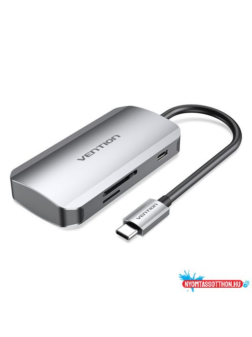 VENTION USB-C to USB3.0x3/SD/TF/PD Hub 0.15M Gray Aluminum Alloy Type