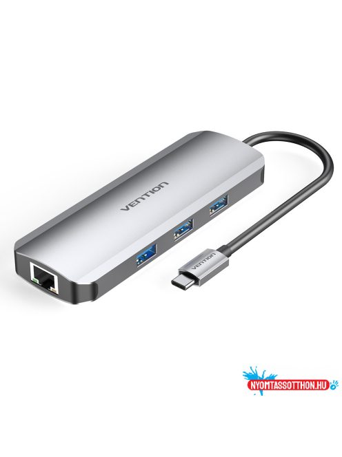 VENTION Multi-function USB-C to HDMI/USB3.0x3/RJ45/SD/TF/PD Dokkoló 0.15M Gray Aluminum Alloy Type