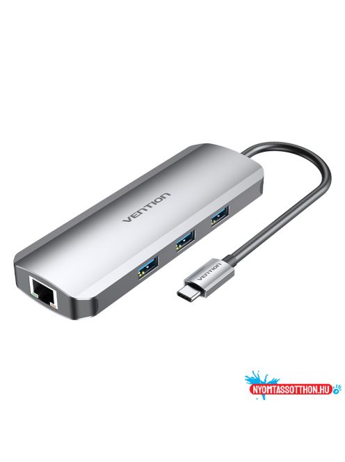 VENTION Multi-function USB-C to HDMI/USB3.0x3/RJ45/SD/TF/TRRS 3.5mm/PD Dokkoló 0.15M Gray Aluminum Alloy Type