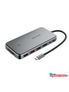   VENTION USB-C to HDMI/USB 3.1 Gen 2-Ax2/USB 2.0/M.2 NGFF/SD/TF/PD/DC 3.5mm SSD Enclosure Dokkoló 0.15M Gray Aluminum Alloy Type