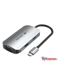   VENTION USB-C to HDMI/VGA/USB 3.0/PD Dokkoló 0.15M Gray Aluminum Alloy Type