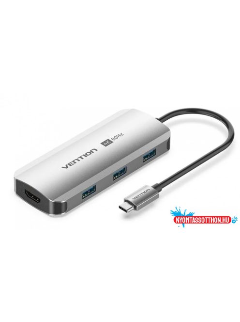 VENTION USB-C to HDMI/USB 3.0 x3/PD Dokkoló 0.15M Gray Aluminum Alloy Type