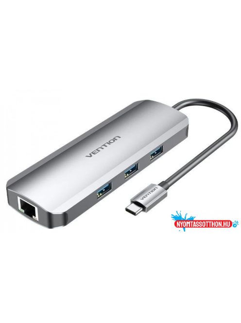 VENTION USB-C to HDMI/USB 3.0 x 3/RJ45/SD/TF/TRRS 3.5mm/PD Dokkoló 0.15M Gray Aluminum Alloy Type